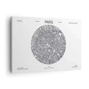 Quadro em tela - Mapa de Paris em estilo minimalista - 70x50cm - Anatomia de Paris - Decoração de parede moderna para a sala de estar e quarto ARTTOR