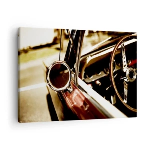 Quadro em tela - Close-up do espelho e do interior de um carro retrô clássico - 70x50cm - Um carro com alma - Decoração de parede moderna para a sala de estar e quarto ARTTOR
