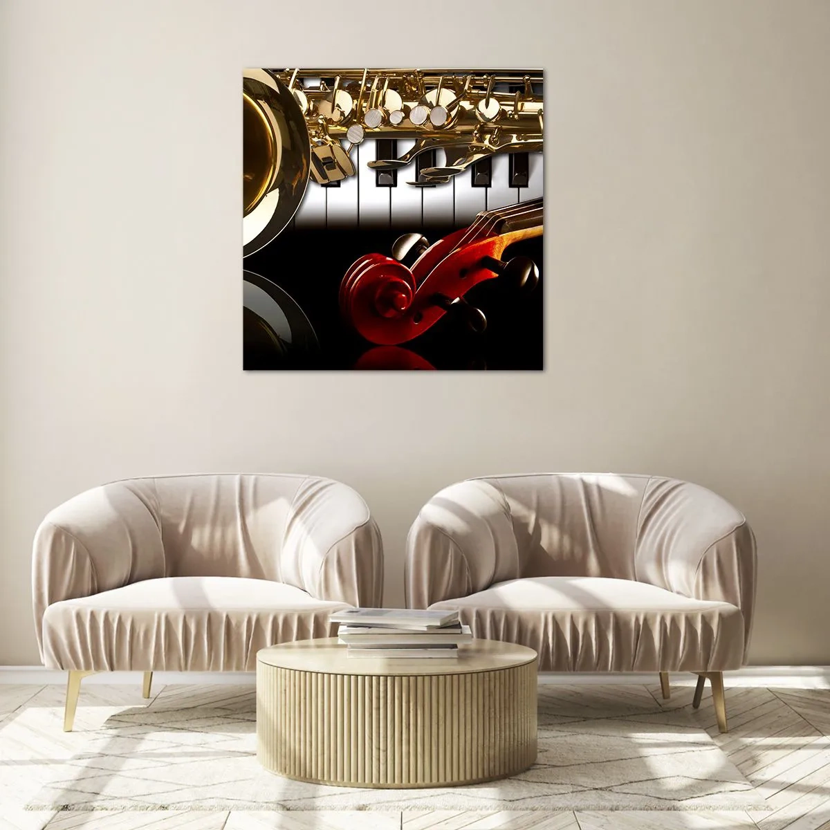 Quadro em vidro - Metal, madeira e marfim - 70x70 cm