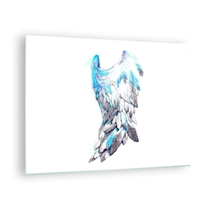 Quadro em vidro - Asas de anjo em tons de azul e cinza - 70x50cm - Preciso de asas - Decoração de parede moderna para a sala de estar e quarto ARTTOR