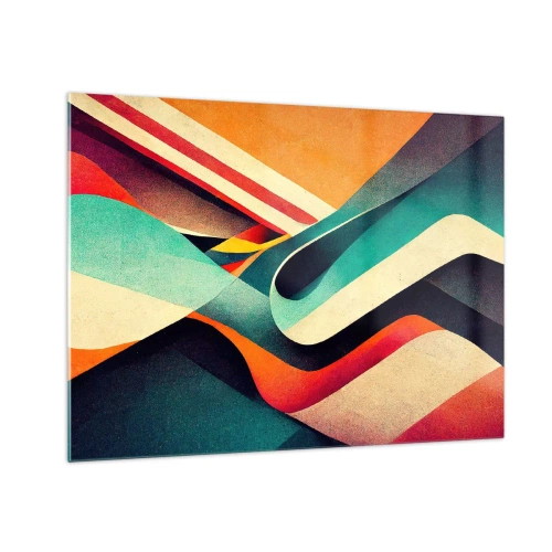 Quadro em vidro - Listras coloridas em uma composição dinâmica e abstrata - 70x50cm - Composição intensa - Decoração de parede moderna para a sala de estar e quarto ARTTOR