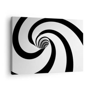 Quadro em tela - Espiral abstrata em preto e branco com efeito de redemoinho - 70x50cm - Deixar levar-se pelo vórtice - Decoração de parede moderna para a sala de estar e quarto ARTTOR
