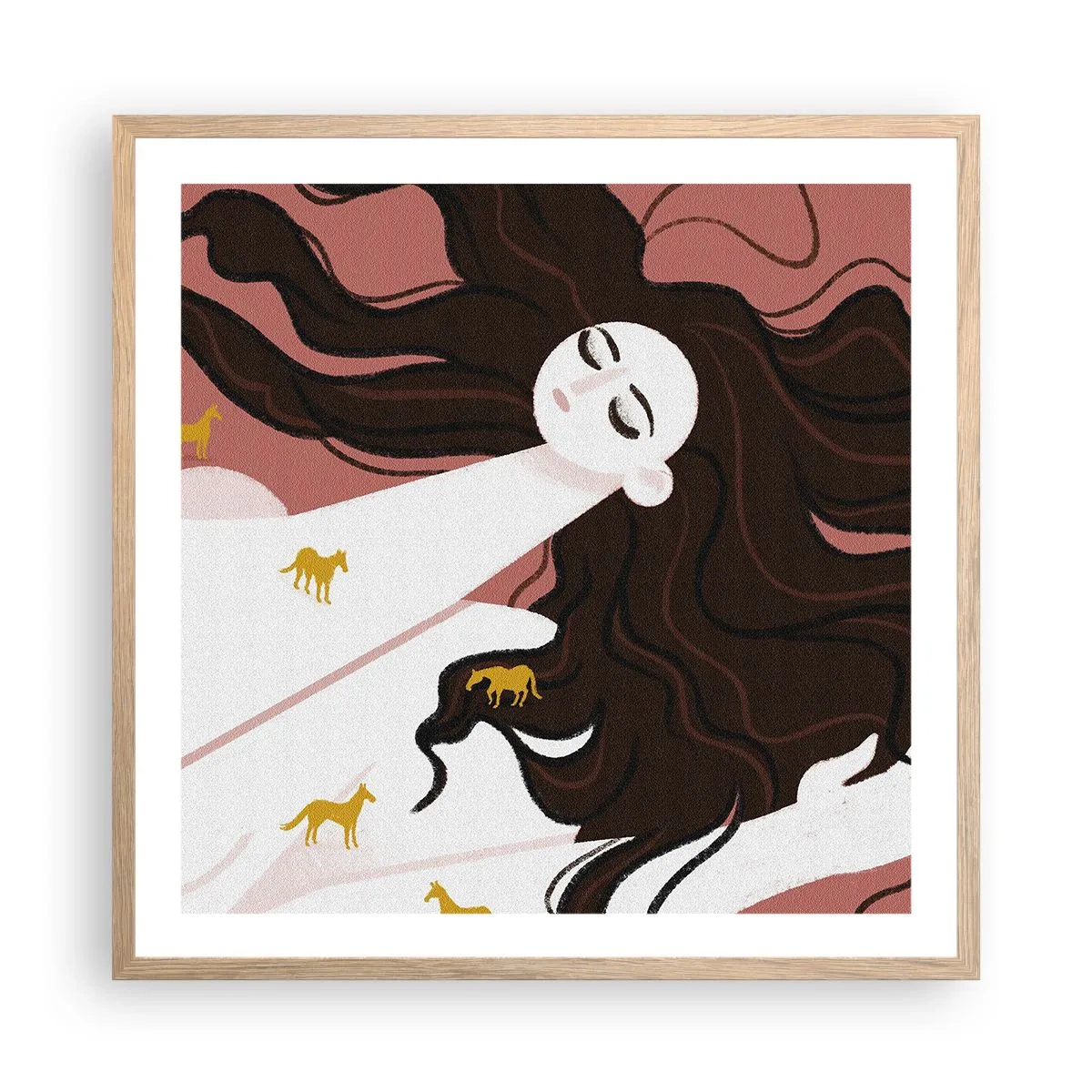 Pôster com moldura de carvalho claro - Sonho com um cavalo dourado - 60x60 cm