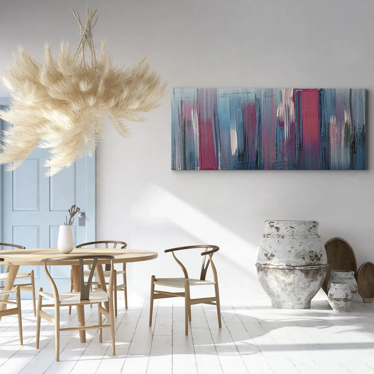 Quadro em tela - Composição vertical em azul e vermelho - 120x50 cm