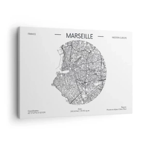 Quadro em tela - Mapa de Marselha em estilo minimalista - 70x50cm - Anatomia de Marselha - Decoração de parede moderna para a sala de estar e quarto ARTTOR