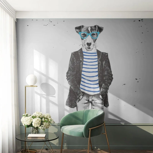 Papel de Parede Premium Canvas - O charme do cão - Abstração, Homem, Cachorro - 100x70 cm