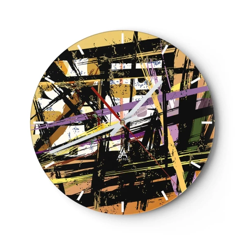 Relógio de parede - Relógio em vidro - Linhas e formas abstratas dinâmicas em tons claros e escuros. - 30x30cm - Corte afiado - Decoração de parede moderna para a sala de estar, cozinha e quarto ARTTOR
