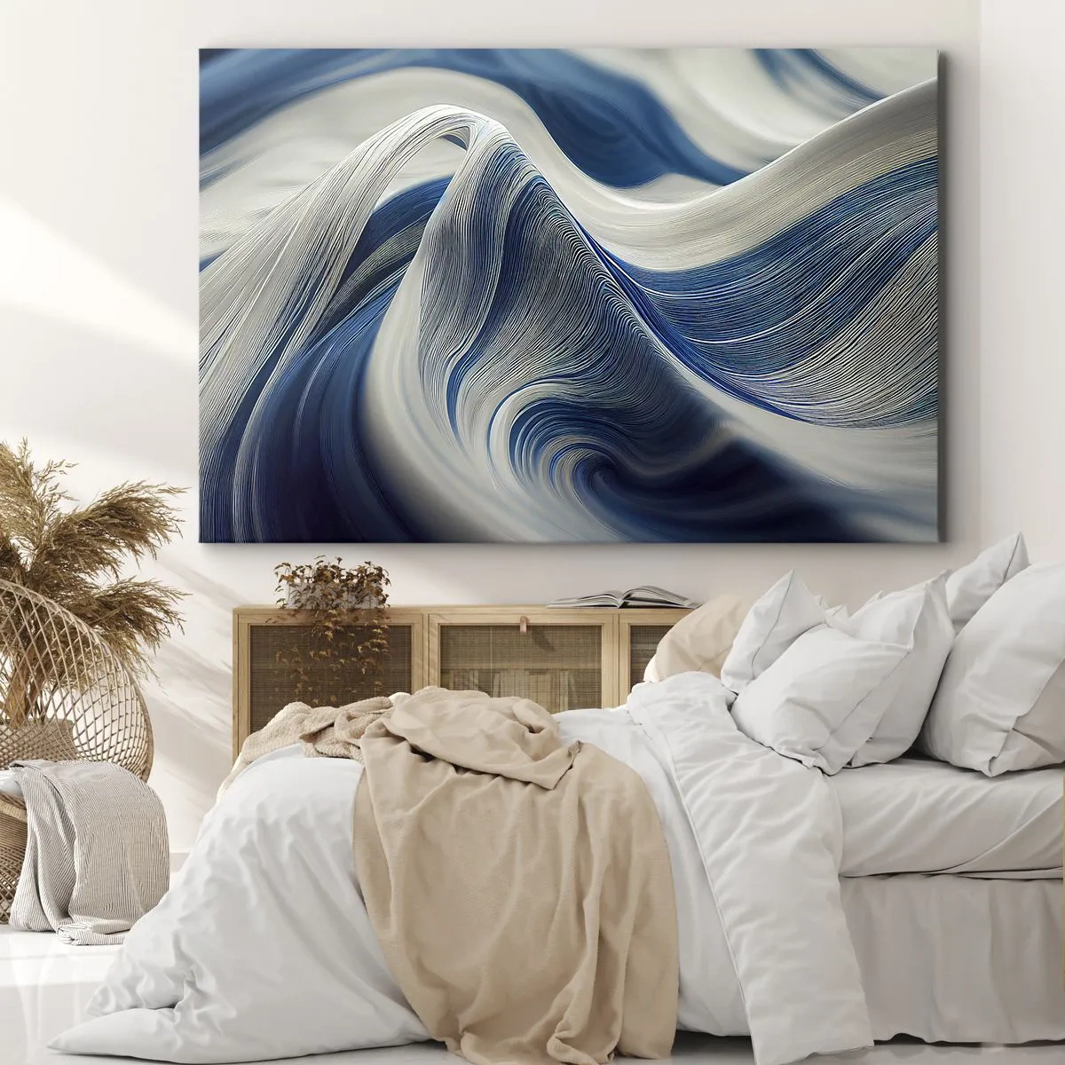 Quadro em tela - A fluidez do azul e do branco - 120x80 cm