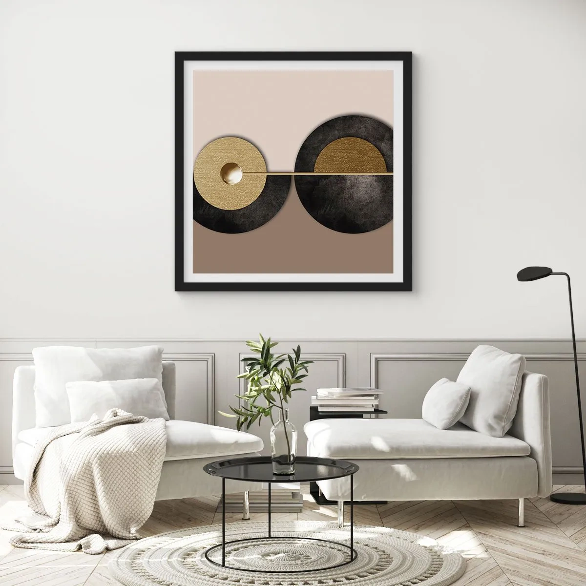 Pôster com moldura preta - Variações ao redor do círculo - 60x60 cm