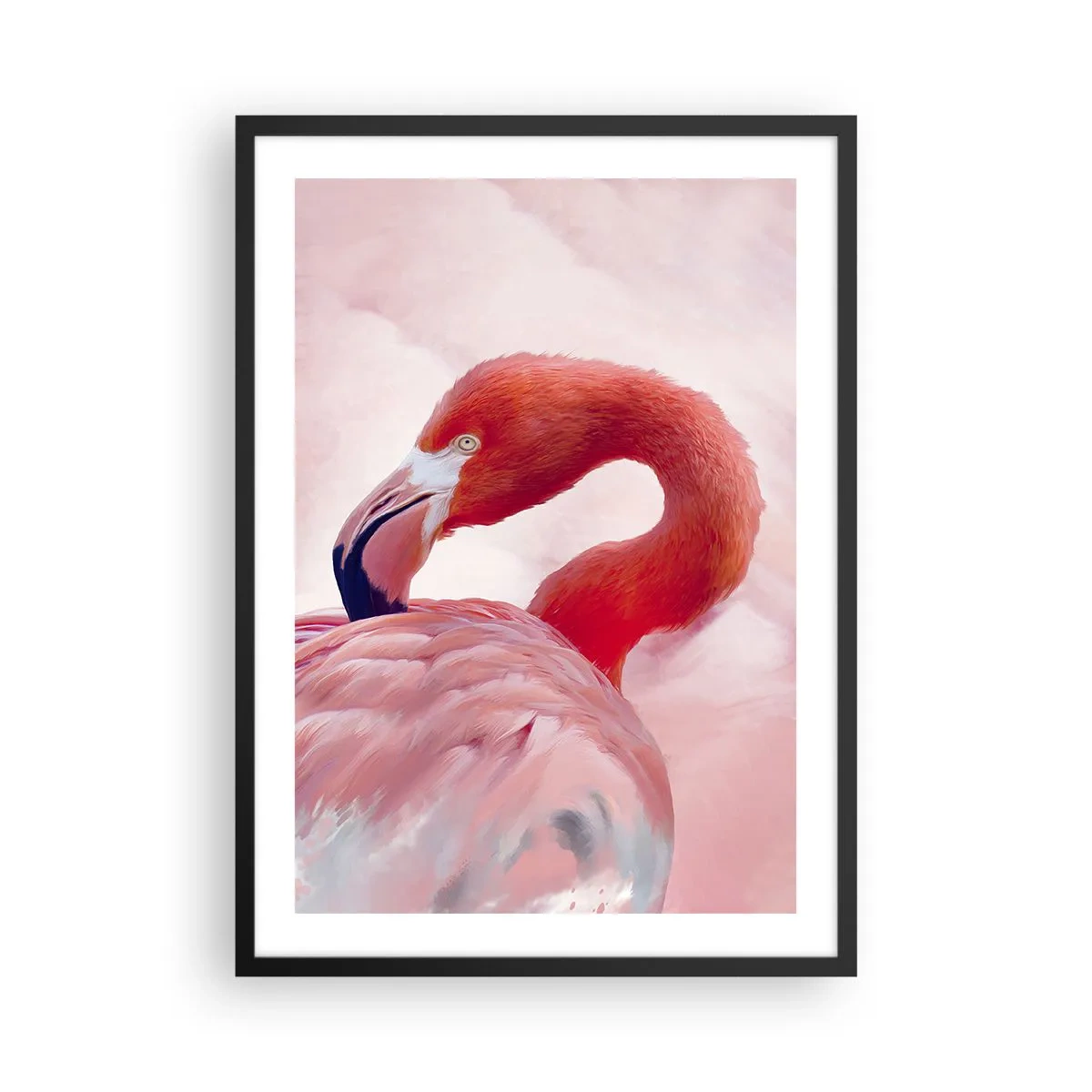 Pôster com moldura preta - Flamingo rosa em um fundo claro - 50x70cm - Beleza das aves - Decoração de parede moderna para a sala de estar e quarto ARTTOR
