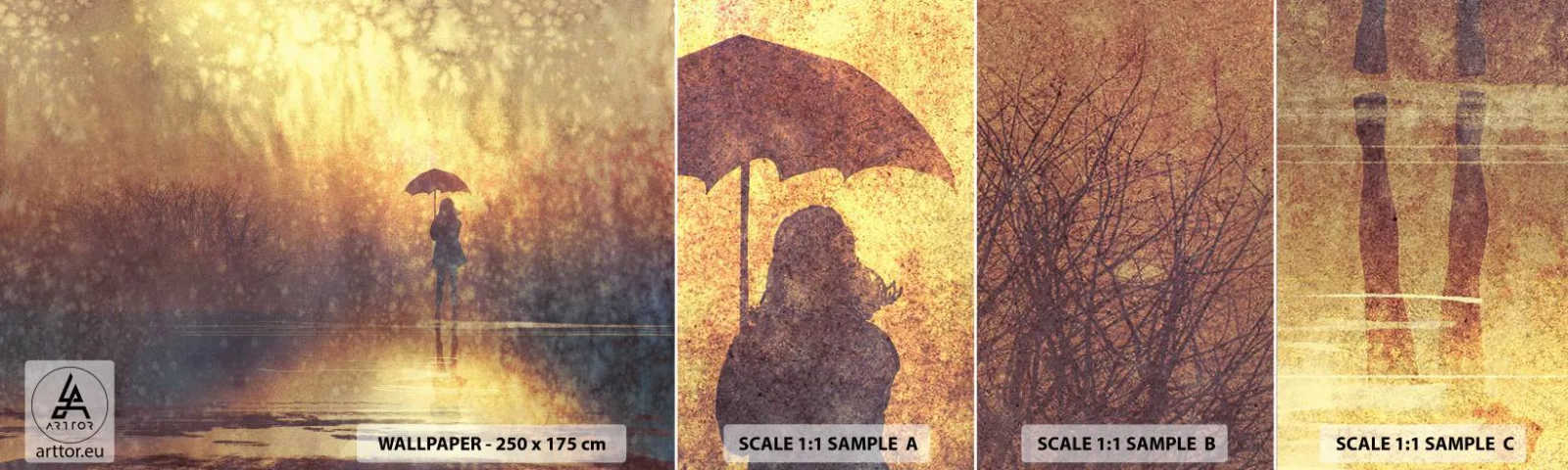 Amostra de Papel de Parede Standard Eco - Sinto alguém a olhar para mim - Abstração, Mulher, Caminhada na chuva - 100x30 cm