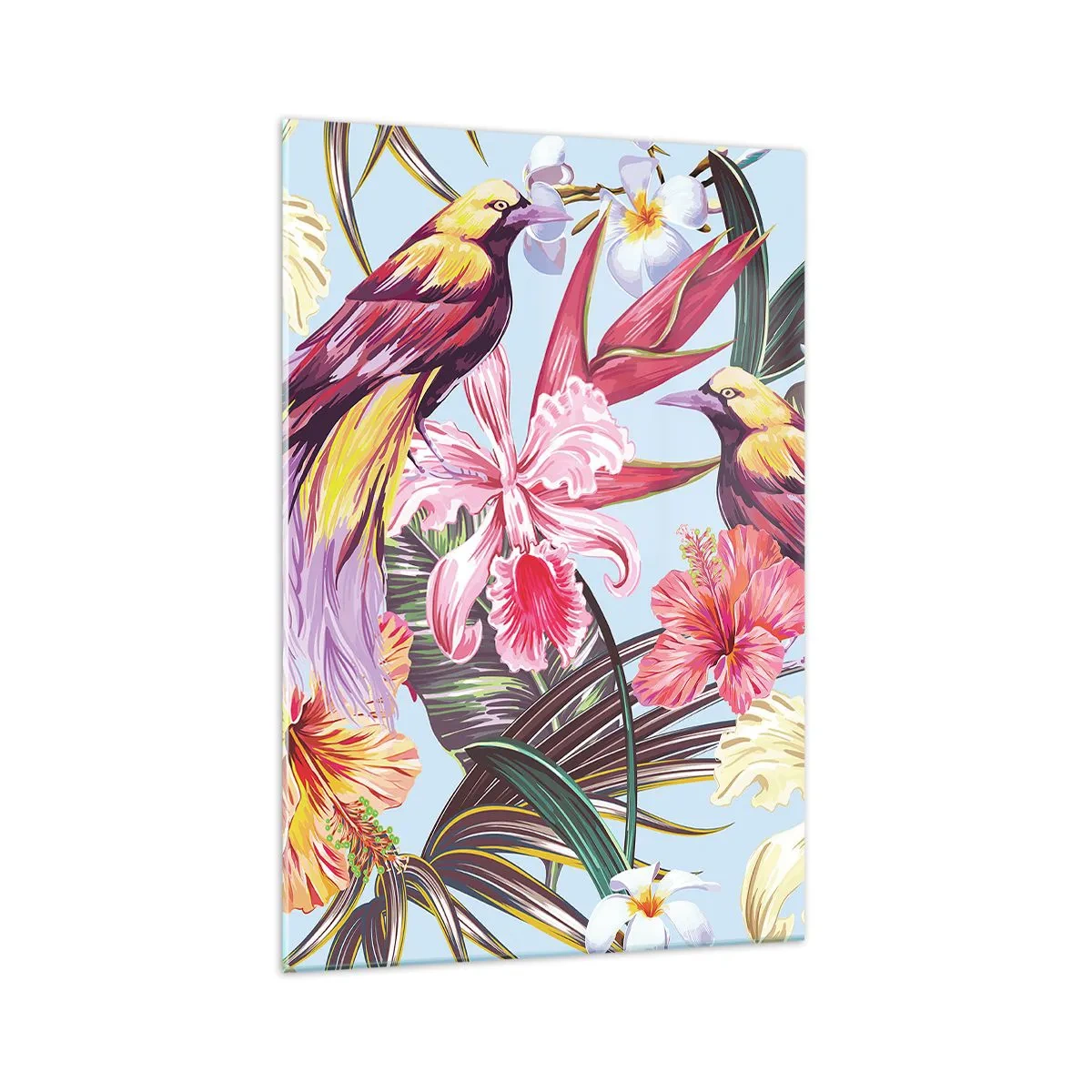 Quadro em vidro - Pétalas e penas - 70x100 cm