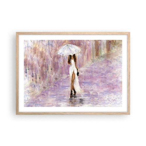 Pôster com moldura de carvalho claro - Na chuva lilás - 70x50 cm