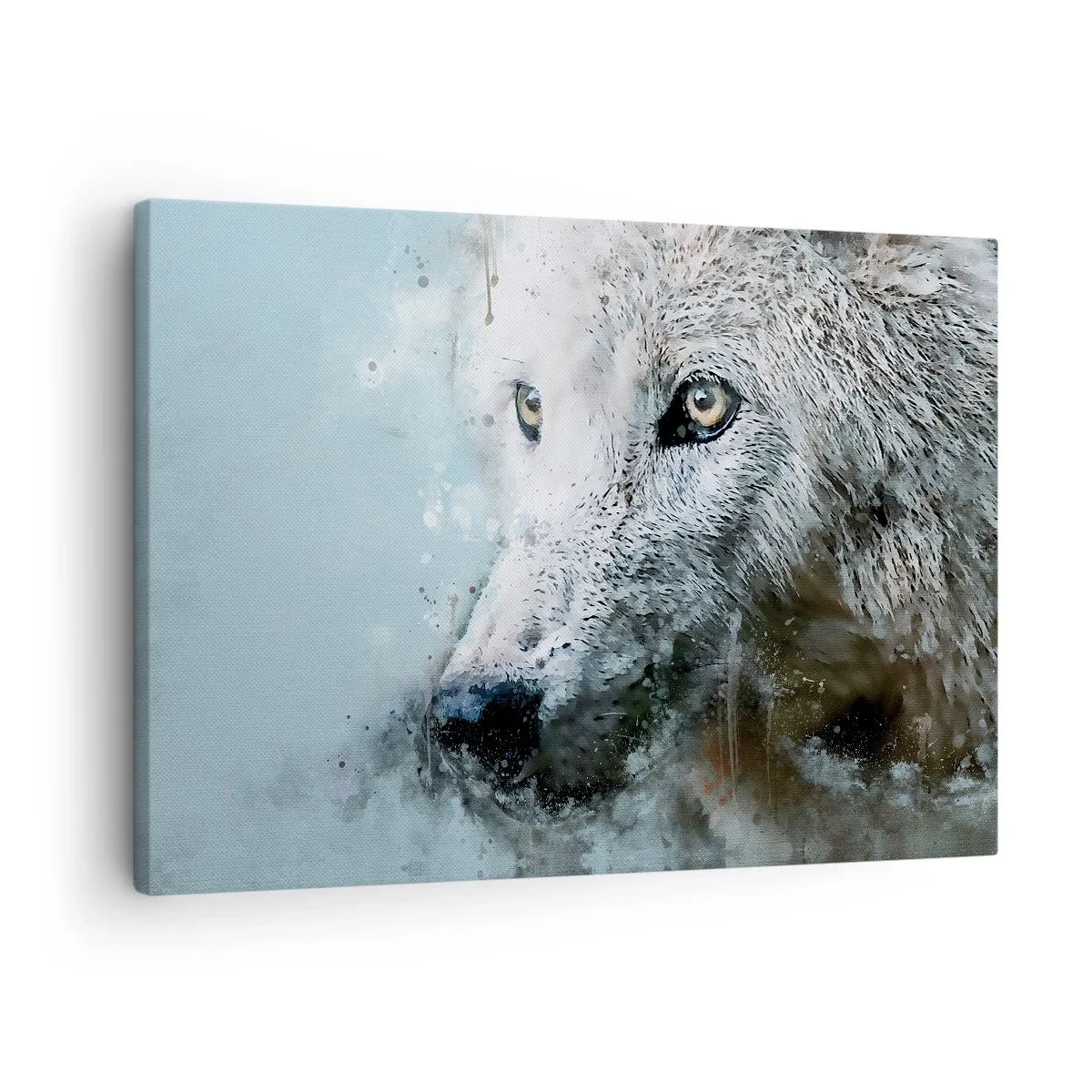 Quadro em tela - Retrato em aquarela de um lobo - 70x50cm - Conheça a alma do lobo - Decoração de parede moderna para a sala de estar e quarto ARTTOR