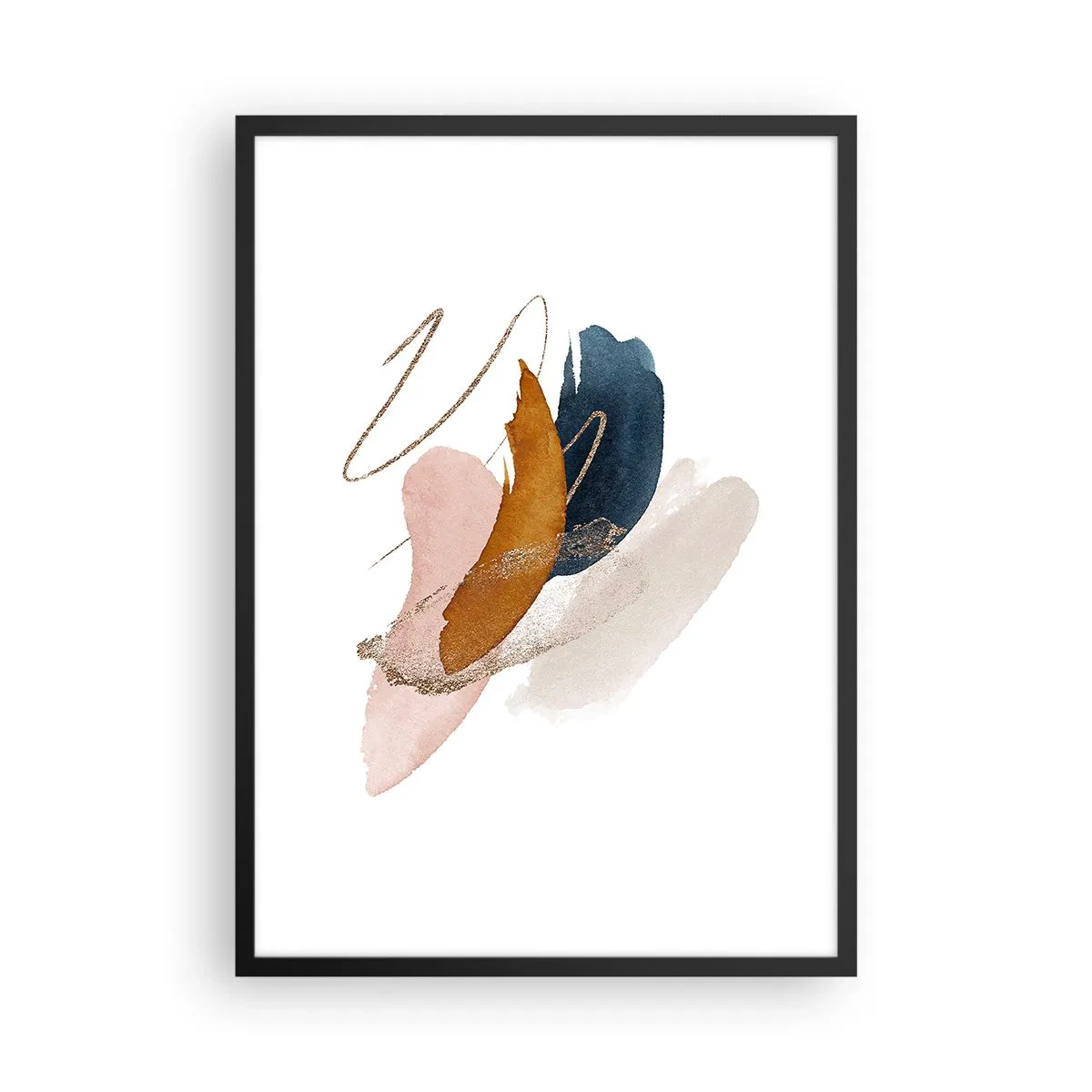 Pôster com moldura preta - Abstração delicada em tons pastéis - 50x70cm - Composição alada - Decoração de parede moderna para a sala de estar e quarto ARTTOR