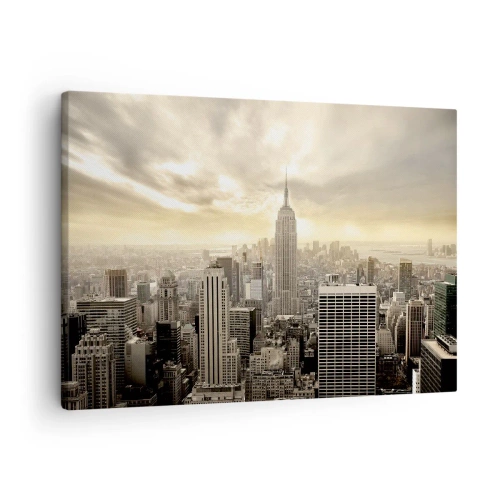 Quadro em tela - Panorama da cidade com vista para o Empire State Building - 70x50cm - Nova Iorque em tons de cinza - Decoração de parede moderna para a sala de estar e quarto ARTTOR