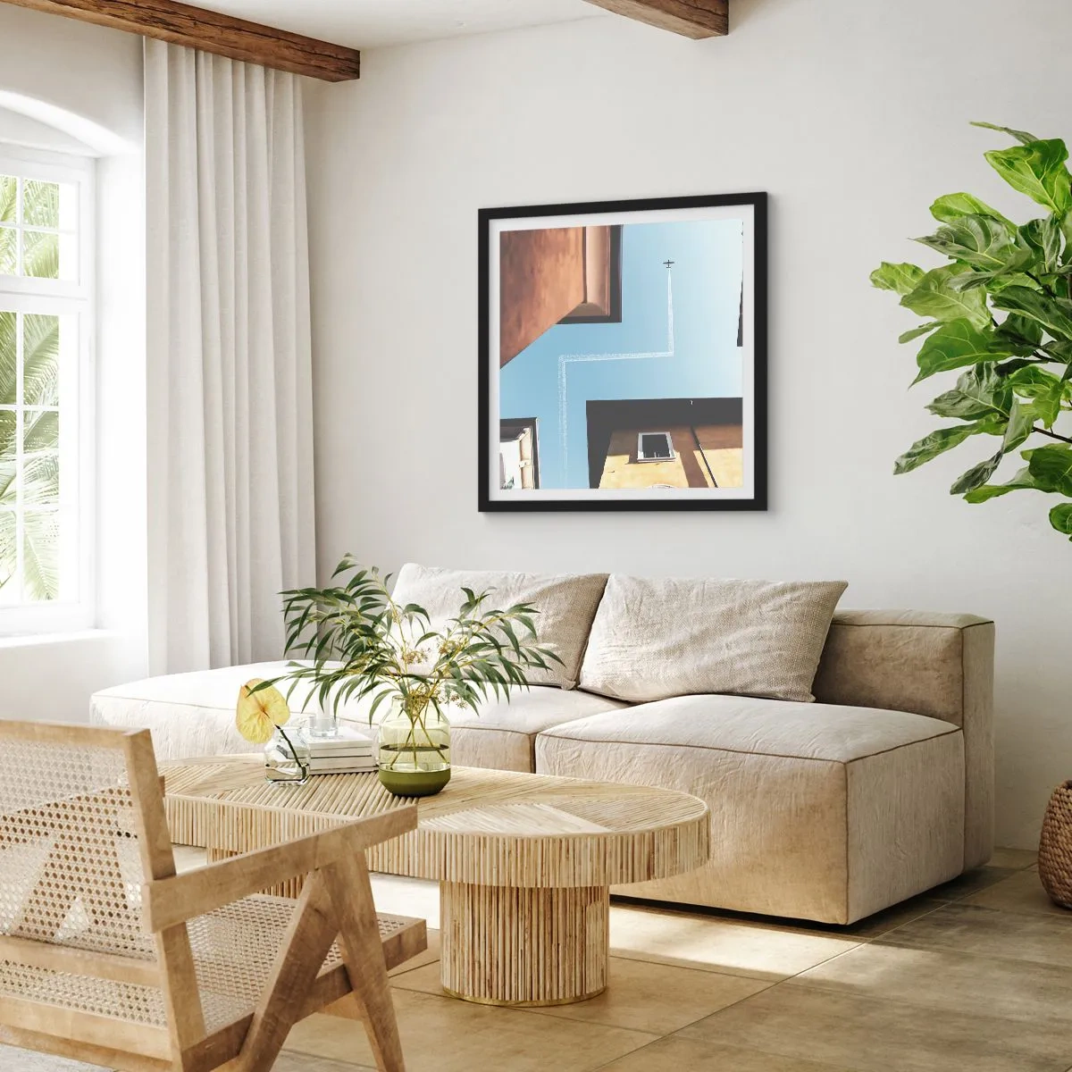 Pôster com moldura preta - Acima do labirinto da cidade - 60x60 cm