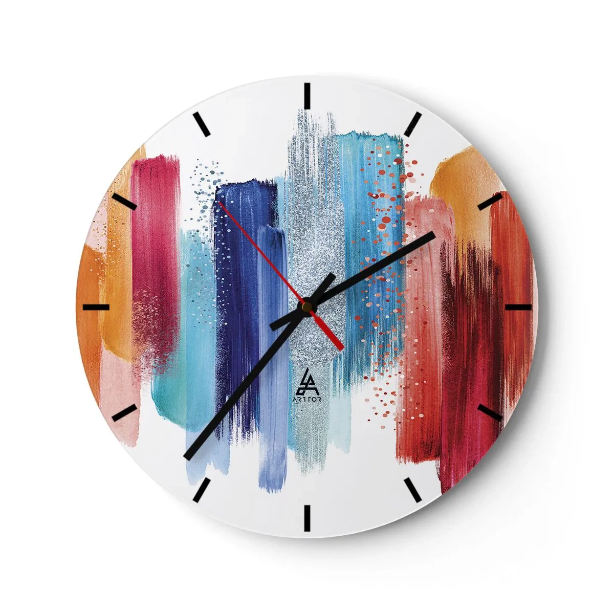 Relógio de parede - Relógio em vidro - Motivo abstrato com formas e texturas coloridas - 30x30cm - Para cima e para baixo - Decoração de parede moderna para a sala de estar, cozinha e quarto ARTTOR