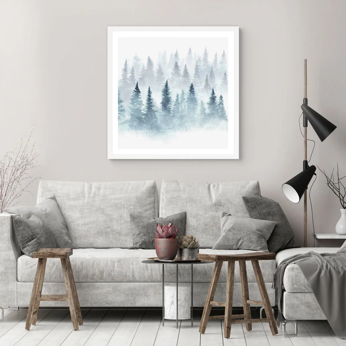 Pôster em moldura branca - Envolto no nevoeiro - 30x30 cm