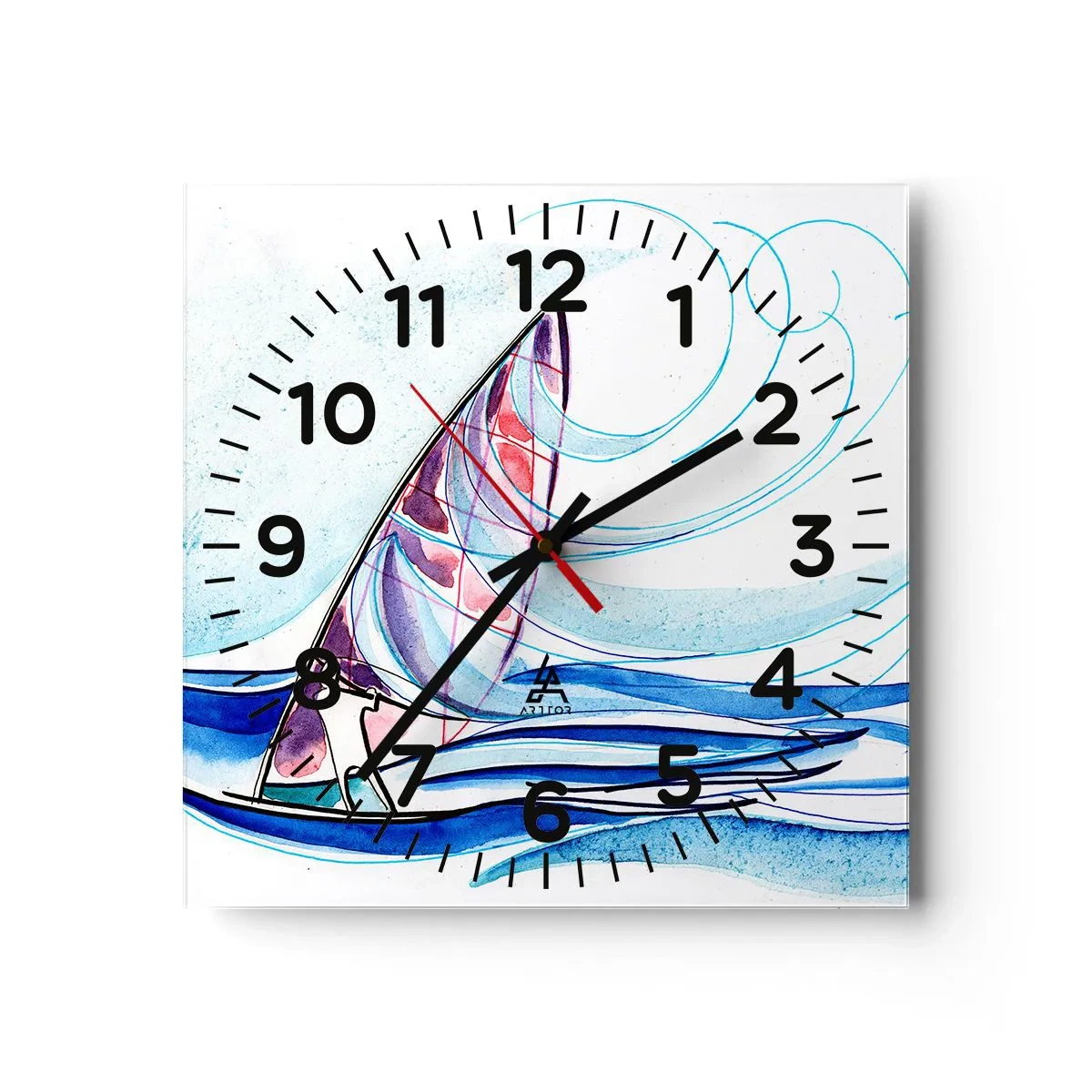 Relógio de parede - Relógio em vidro - Com o vento no ritmo das ondas - 40x40 cm