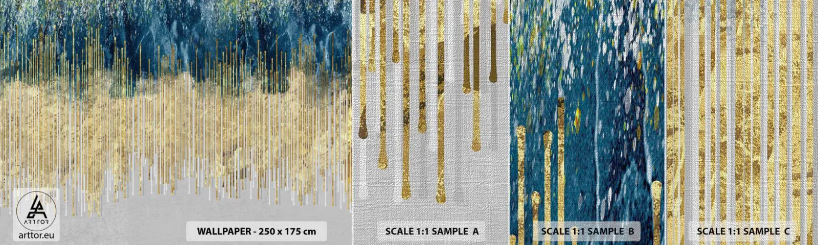 Amostra de papel de parede Premium Canvas - Borda dourada - Pedaço, Art Deco, Contemporâneo - 100x30 cm