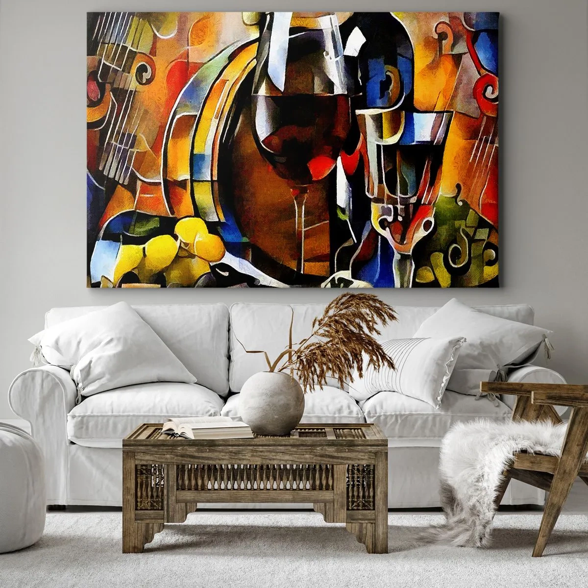 Quadro em tela - Natureza morta abstrata com óculos e instrumentos - 70x50cm - E o mundo ganha cor - Decoração de parede moderna para a sala de estar e quarto ARTTOR