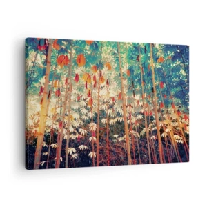 Quadro em tela - Uma floresta de bambu colorida com cores intensas - 70x50cm - A vida secreta das folhas - Decoração de parede moderna para a sala de estar e quarto ARTTOR