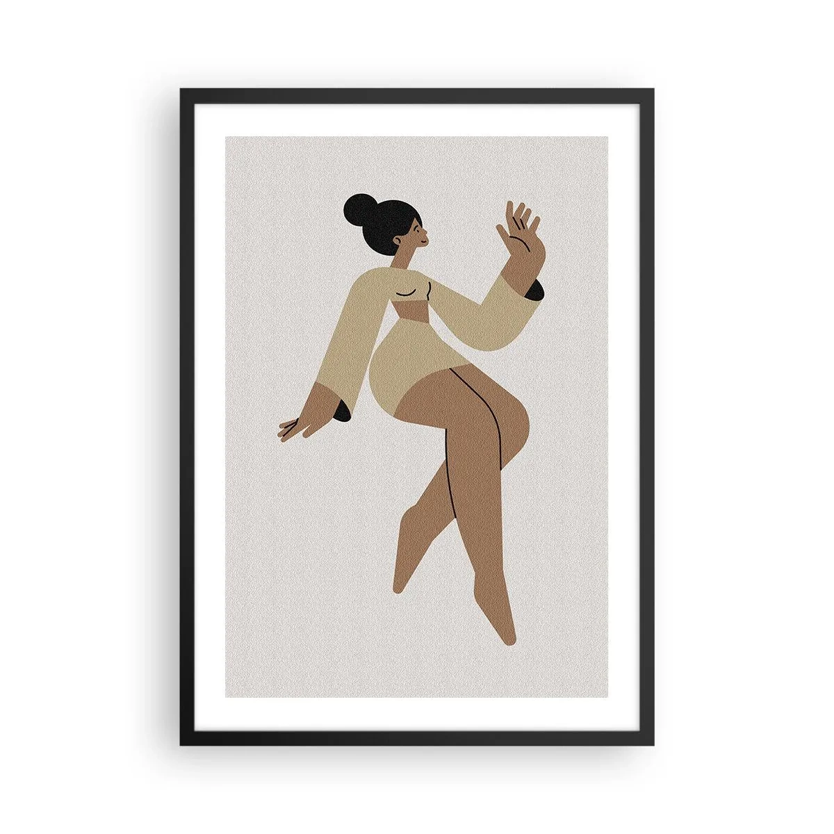Pôster com moldura preta - Uma ilustração minimalista de uma figura feminina em movimento. - 50x70cm - Uma forma graciosa - Decoração de parede moderna para a sala de estar e quarto ARTTOR