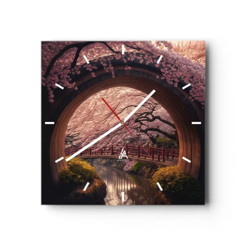 Relógio de parede - Relógio em vidro - Primavera japonesa - 30x30 cm