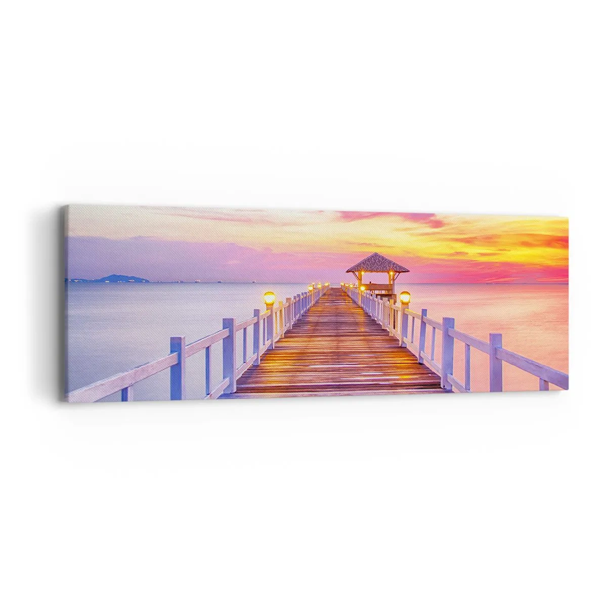 Quadro em tela - O silêncio lilás-dourado da noite - 90x30 cm