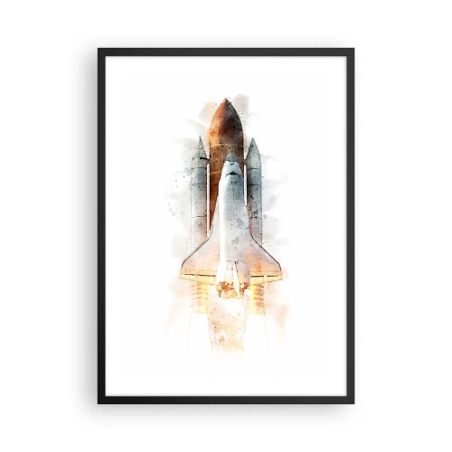 Pôster com moldura preta - Ônibus espacial em estilo aquarela decolando - 50x70cm - Exploradores para iniciantes - Decoração de parede moderna para a sala de estar e quarto ARTTOR