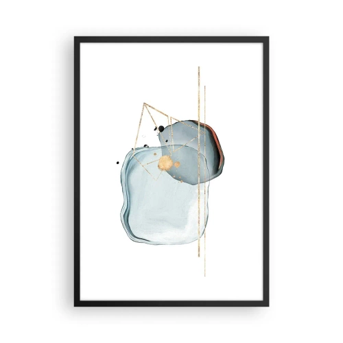 Pôster com moldura preta - Composição abstrata em aquarela com padrão geométrico dourado - 50x70cm - Um estudo sobre gotas - Decoração de parede moderna para a sala de estar e quarto ARTTOR