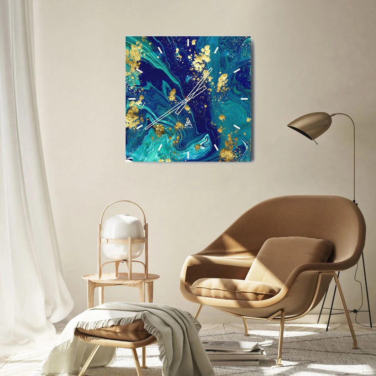 Relógio de parede - Relógio em vidro - Flocos de sol - 40x40 cm