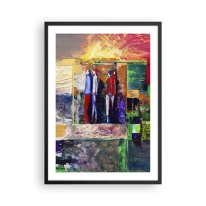 Pôster com moldura preta - Abstração colorida com silhuetas de figuras e cores intensas - 50x70cm - Relacionamentos e emoções - Decoração de parede moderna para a sala de estar e quarto ARTTOR