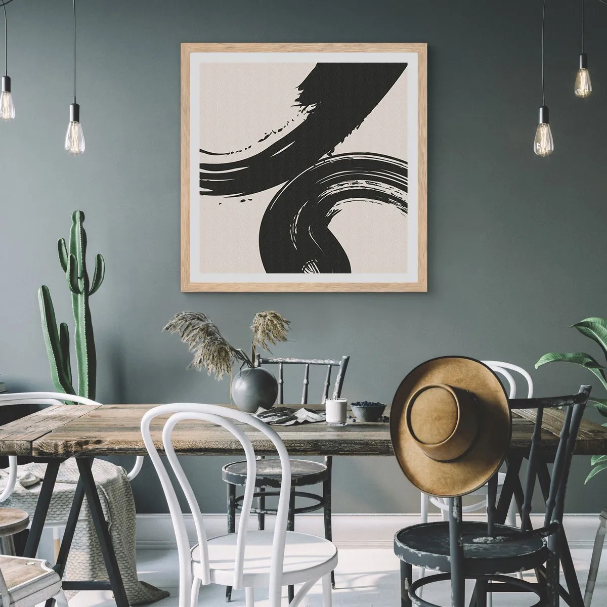 Pôster com moldura de carvalho claro - Varrer e circular - 50x50 cm