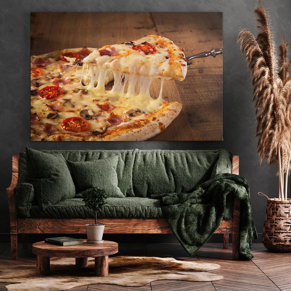 Quadro em tela - Pizza com queijo fibroso - 70x50cm - Uma obra-prima da arte italiana - Decoração de parede moderna para a sala de estar e quarto ARTTOR