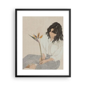 Pôster com moldura preta - Retrato com uma flor exótica - 40x50 cm