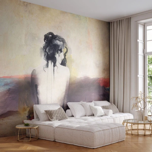 Papel de Parede Premium Canvas - Linhas suaves, formas ovais - Mulher, Corpo, Pedaço - 350x256 cm