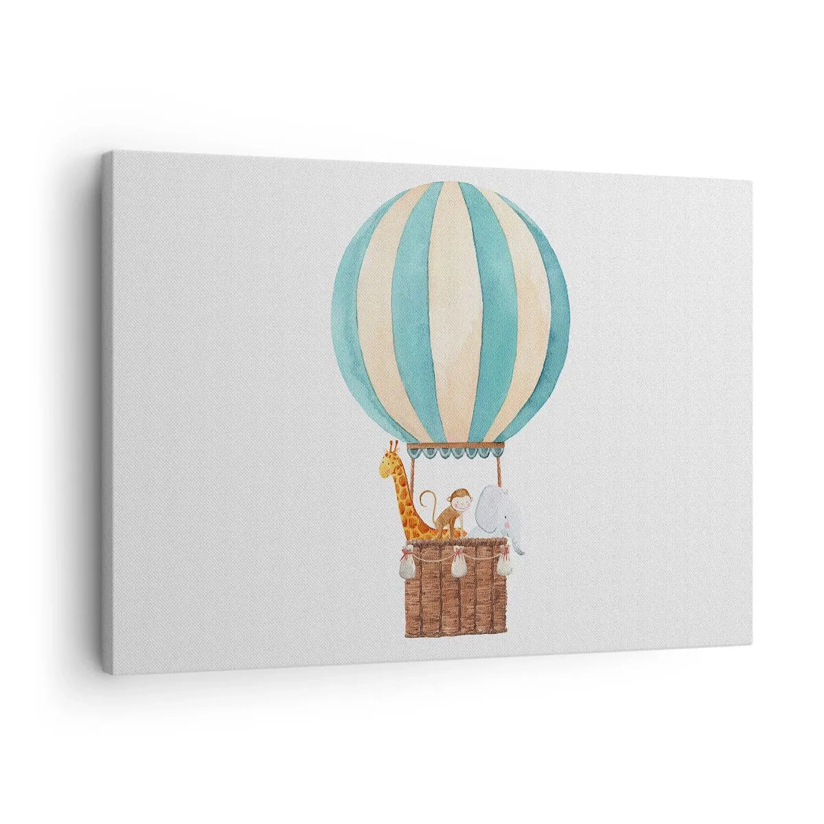 Quadro em tela - Um balão com animais fofos em cores pastel - 70x50cm - Viagem fantástica - Decoração de parede moderna para a sala de estar e quarto ARTTOR