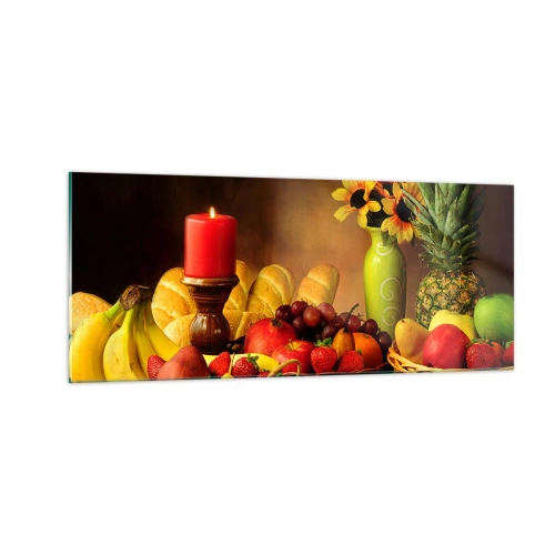 Quadro em vidro - Natureza morta com pão e fruta - 100x40 cm