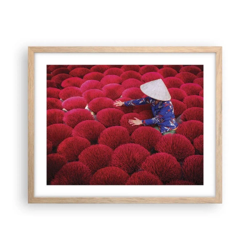 Pôster com moldura de carvalho claro - No campo de arroz - 50x40 cm