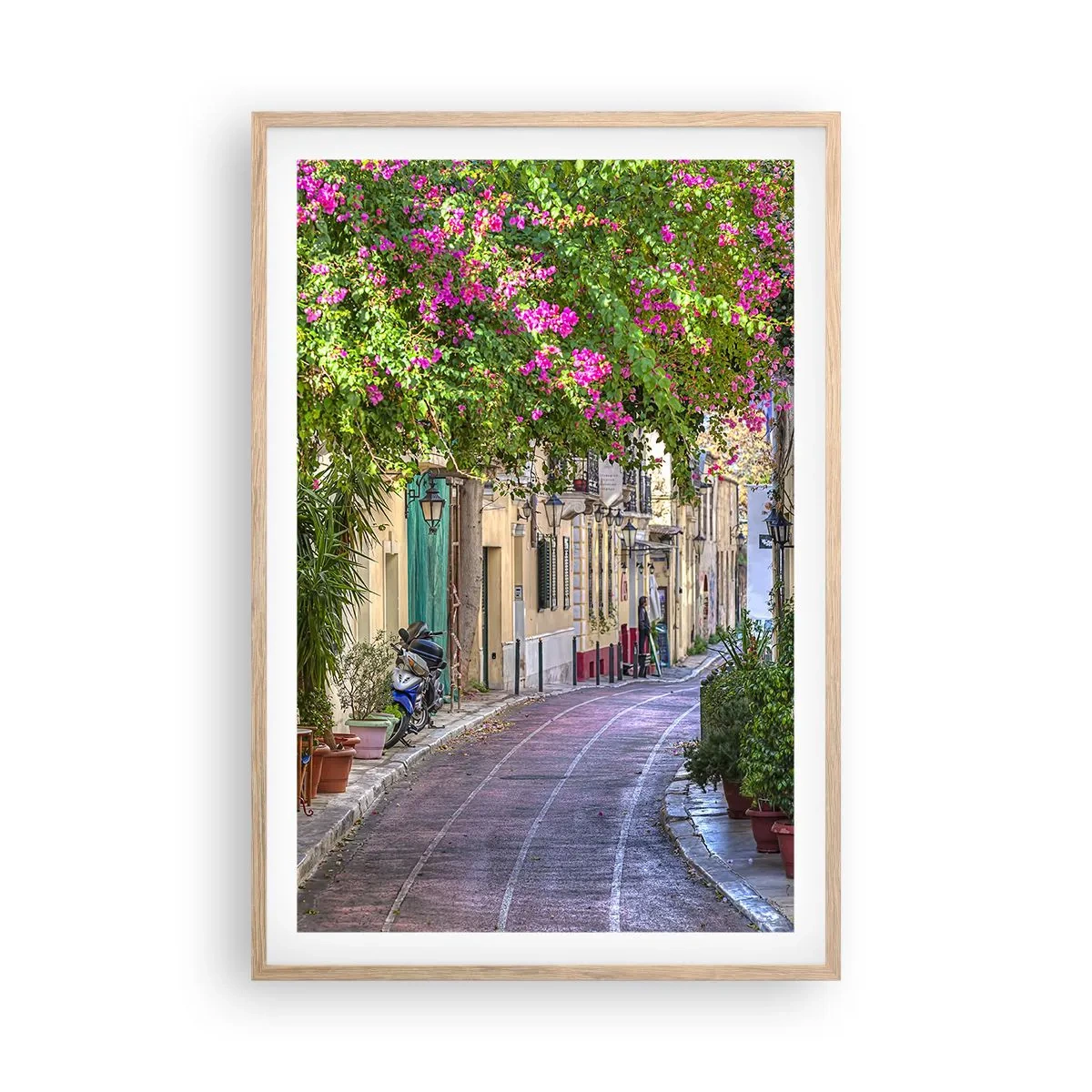 Pôster com moldura de carvalho claro - Beco florido - 61x91 cm