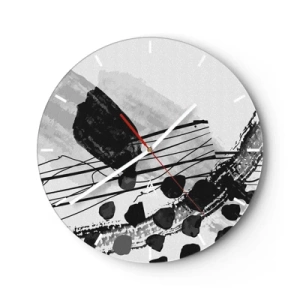 Relógio de parede - Relógio em vidro - Formas e linhas abstratas em preto e branco sobre um fundo claro - 30x30cm - Abstração orgánica em preto e branco - Decoração de parede moderna para a sala de estar, cozinha e quarto ARTTOR