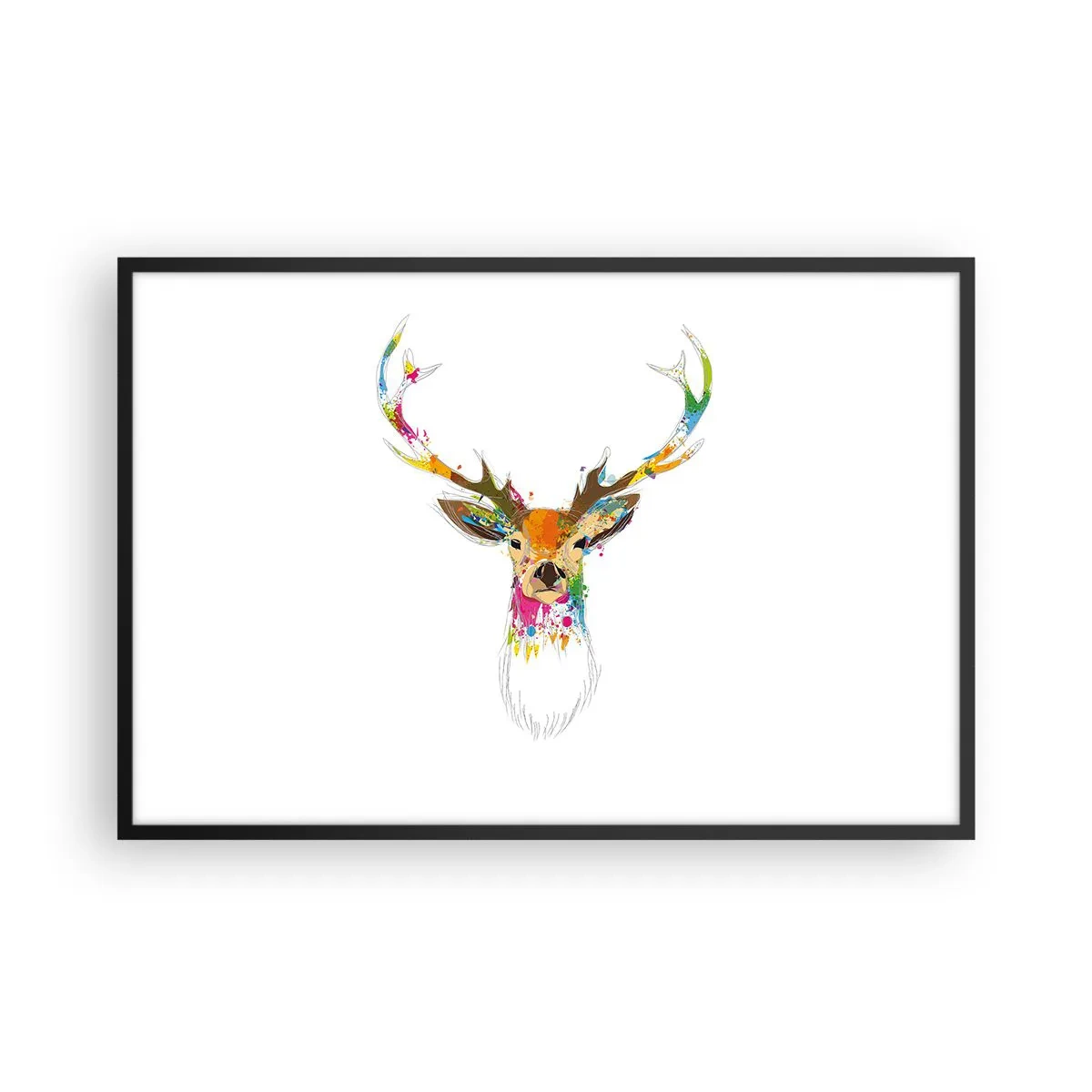 Pôster com moldura preta - Um cervo gentil banhado em cores - 91x61 cm