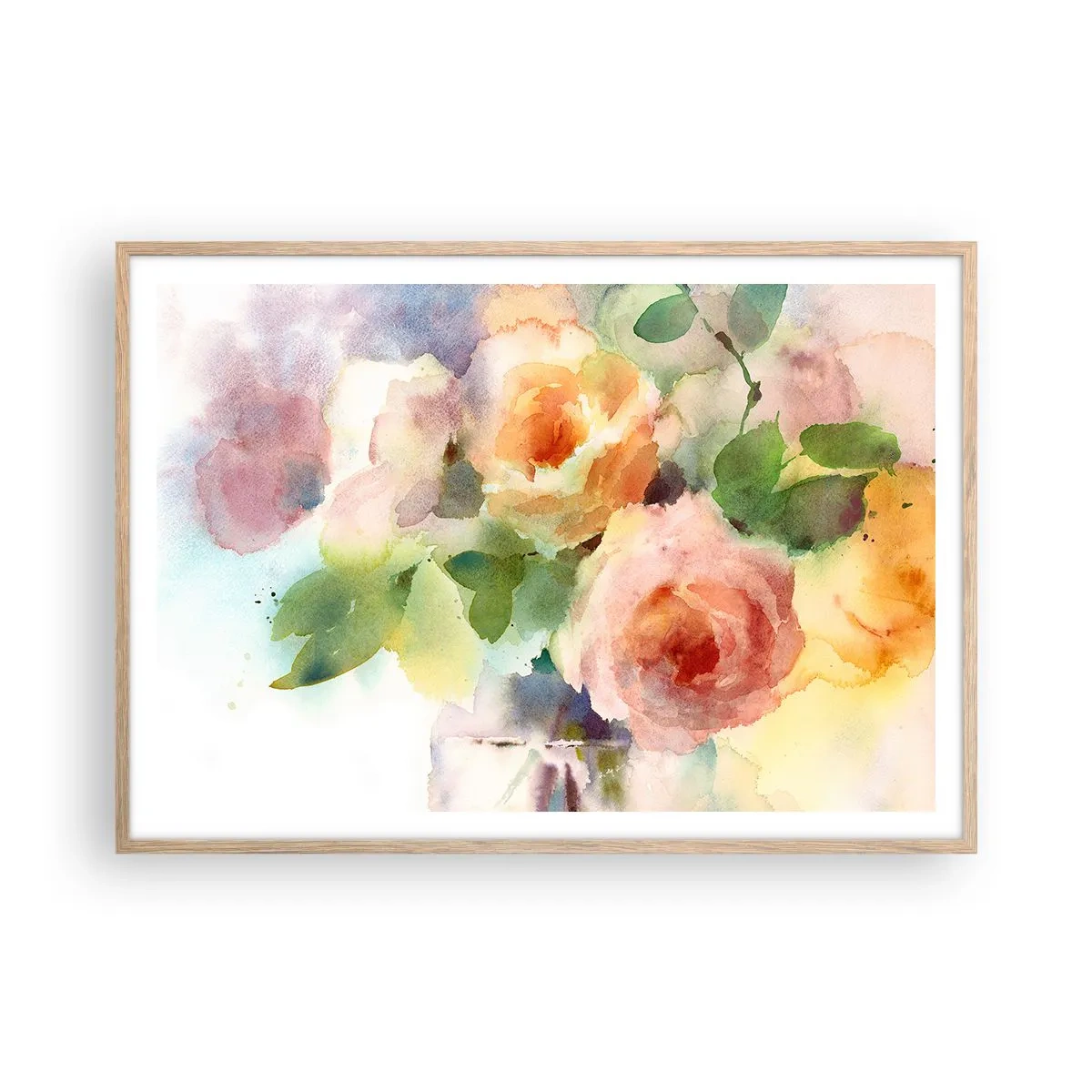 Pôster com moldura de carvalho claro - Delicado como uma aquarela - 100x70 cm