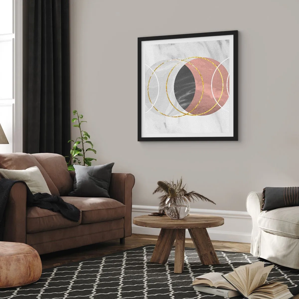 Pôster com moldura preta - Música das esferas - 40x40 cm