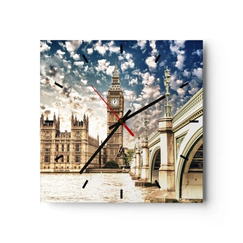 Relógio de parede - Relógio em vidro - Nuvens emplumadas sobre o Tamisa - 30x30 cm