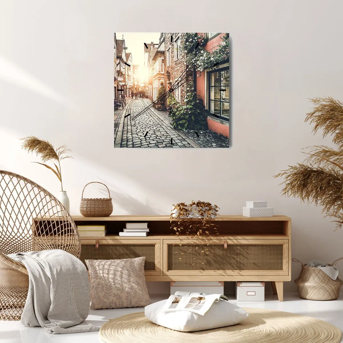 Relógio de parede - Relógio em vidro - Beco rosa em brilho rosa - 30x30 cm