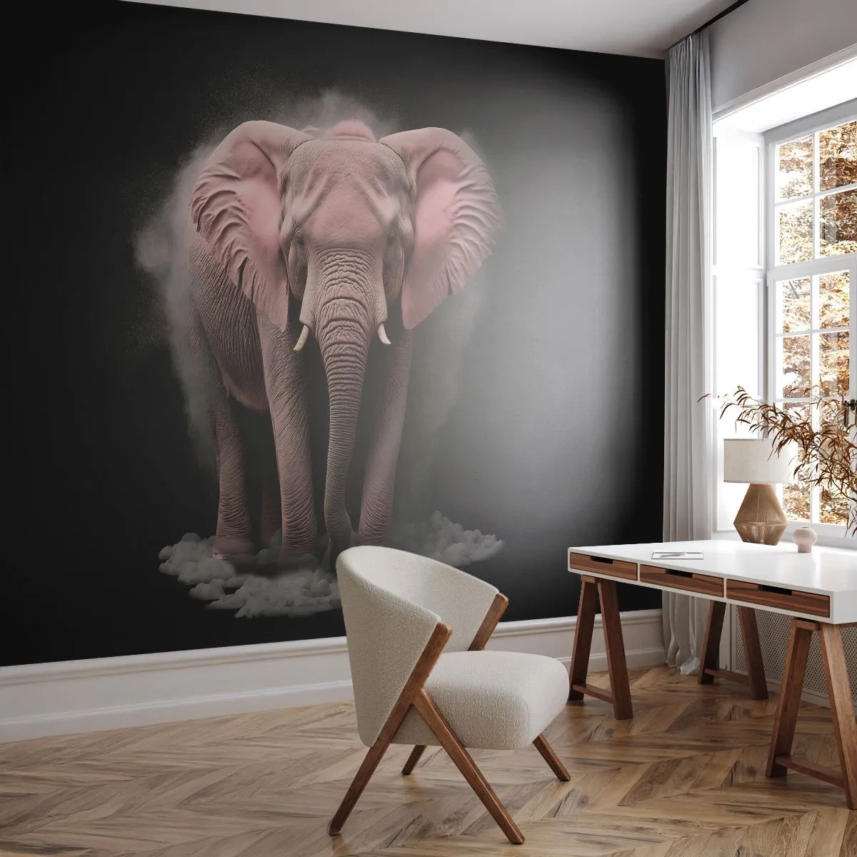 Papel de Parede Standard Eco - Não pense em um elefante rosa! - Sol, Safári, África - 350x256 cm