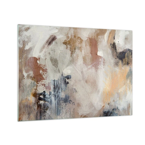 Quadro em vidro - Composição abstrata bege e marrom em estilo nebuloso - 70x50cm - Abstração enevoada - Decoração de parede moderna para a sala de estar e quarto ARTTOR